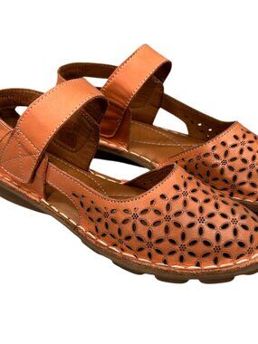Spring Step Canoya Orange Laser-Cut Floral Leather Sandal Shoes Size 37